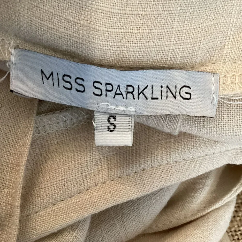 Miss Sparkling Wide Leg Jumpsuit Small Beige Linen Blend BOHO Wide Leg Flowy - Picture 12 of 13